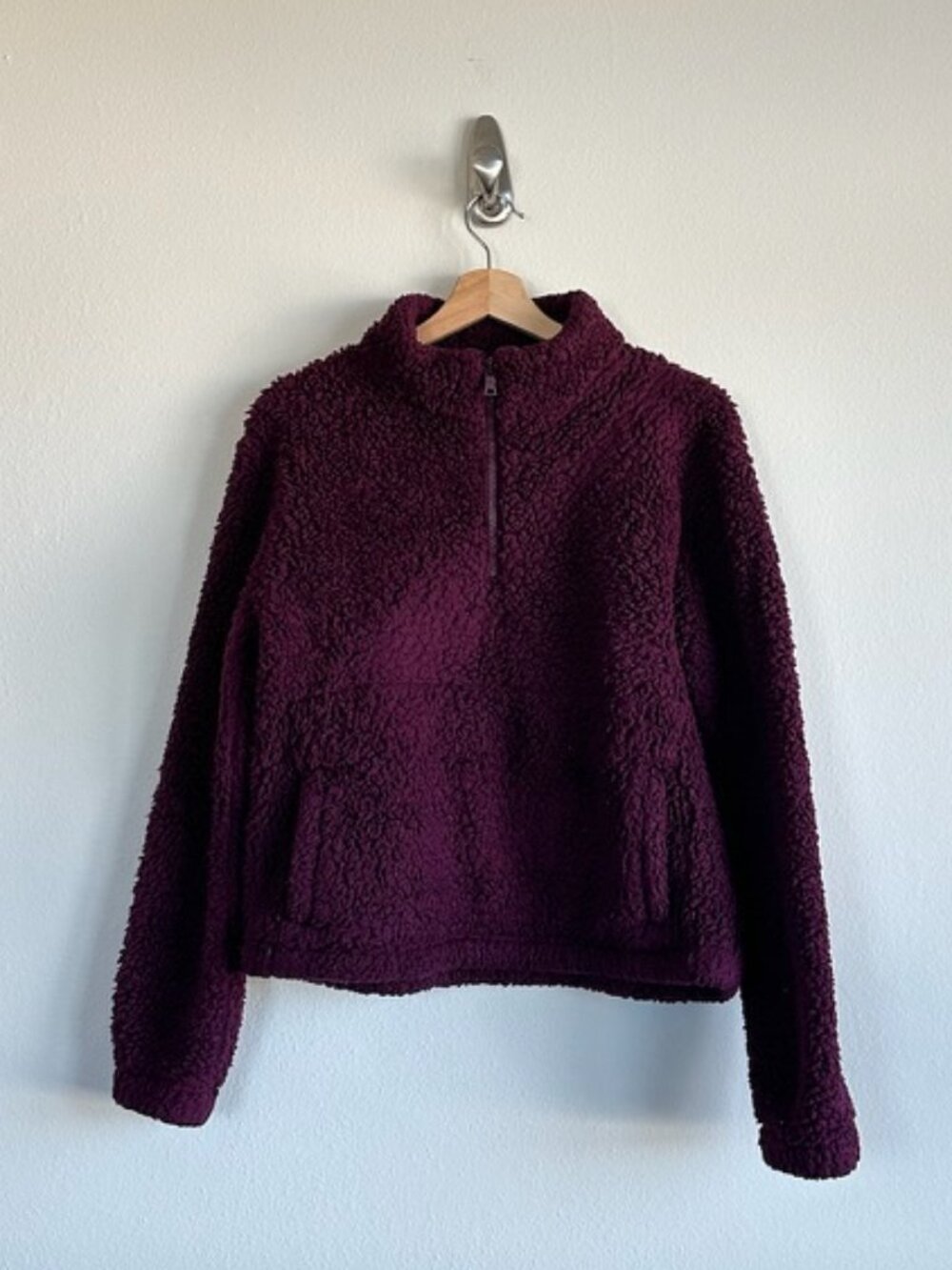 Gap‎ Maroon 3/4 Zip Sherpa Pullover Sweater Size Women's Small